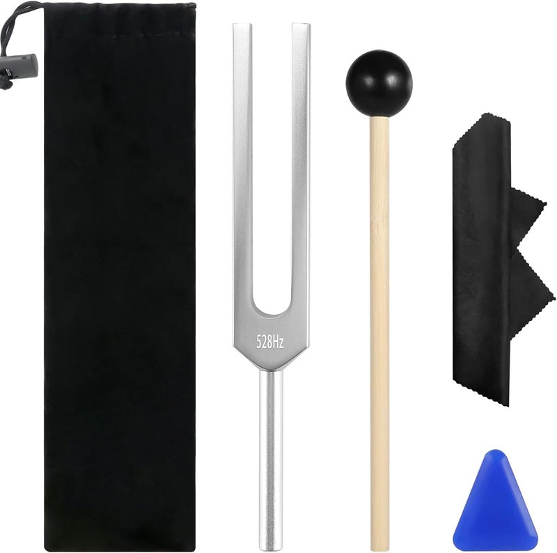 GOGHOST 528 Hz Tuning Fork with Silicone Hammer and Cleaning Cloth, Chakra Tuning Forks for Sound Healing Therapy, DNA Repair, Stress Relief, and Aluminum Alloy Music Instrument - Image 1